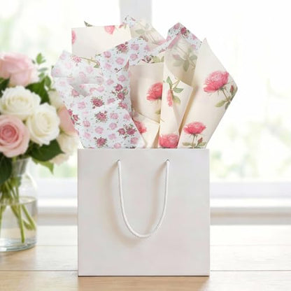 UNIQOOO 100 Sheets Rose Flower Tissue Paper, Cream Rose Gift Wrapping Paper for Wedding, DIY Craft Tissue for Birthday Bridal Shower, 20 x 14 Inch - color: Cream Rose(100 pack)