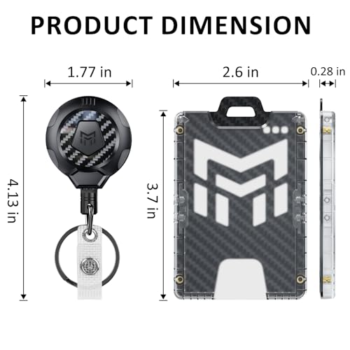 MNGARISTA Retractable Badge Holder, Heavy Duty Badge Reel Keychain with Belt Clip, 3K Carbon Fiber ID Card Holder Lanyard with 32.28" Retractable Key Chain, Black - color: Black Keychain & Holder 1 Pcs