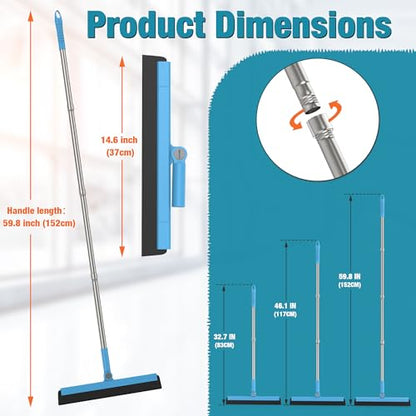 KOLLIEE Floor Squeegee Adjustable 59'' Long Handle Professional Floor Squeegee with Hook Water Squeegee Foam Blade for Concrete Floor Tile Pet Hair Floor Wiper - size: Blue Floor Squeegee
