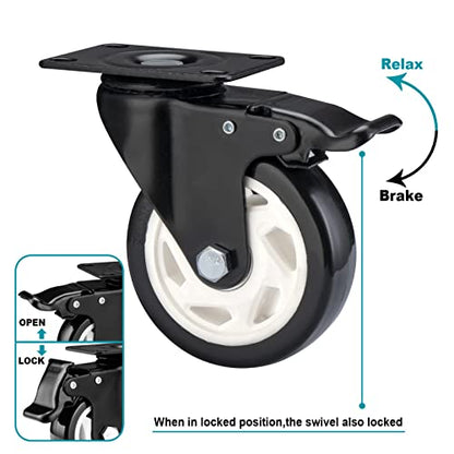 Caster Wheels-4 Inch Swivel Casters Set of 4 Heavy Duty with Brake - color: Black, size: 4"4pack Black
