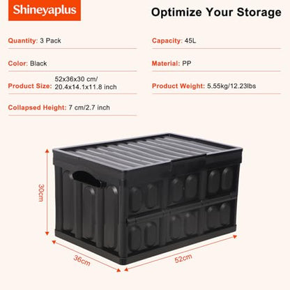3-Pack Plastic Collapsible Storage Bins with Lids, - color: 45L 3PK ( All Back)