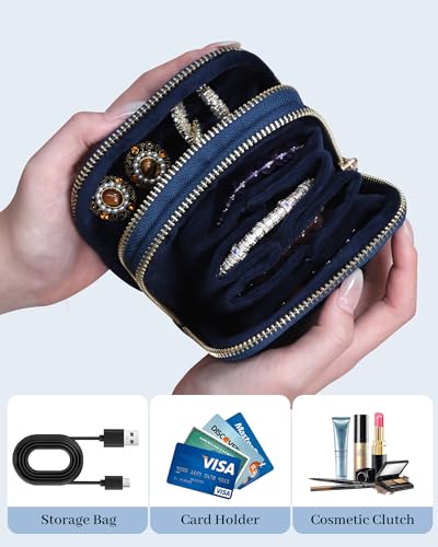 Stratalife Small Travel Jewelry Case, Velvet Storgae Pouch - color: Navy Blue-02