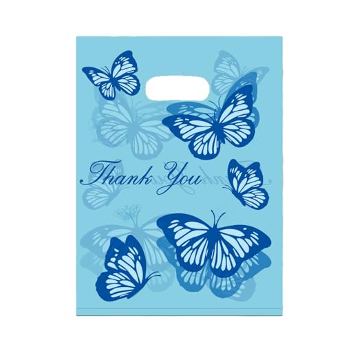 Booge 100 Count 5.8 "x 7.8" Plastic Merchandise Bags, Shopping Bag for Small Business, Retail Bags, Crafts Plastic Bag with Die Cut Handle - Blue Thank You - color: Blue, size: 5.8'' x 7.8''
