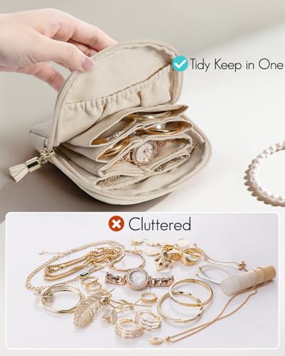 VLANDO Small Travel Jewelry Case,Velvet Pouch Bags with Zipper,Beige - color: C.Beige