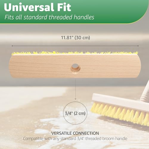 Deck Scrub Brush Head 11.81" - Deck Brush for Scrubbing Heavy Duty, Scrub Broom Head with Hard Nylon Bristles, Concrete Brush, Outdoor Stiff Bristle Brush for Cleaning Wooden Deck, Floor, Garage - size: 11.81"