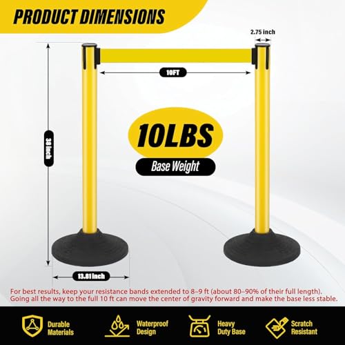 STARSIGNS 12 Pack Crowd Control Barriers - Weighted Base Stanchions with 10 Feet Retractable Belts Yellow Stanchion Posts Set for Retail, Banks, Public Spaces - color: Yellow- 12 Packs