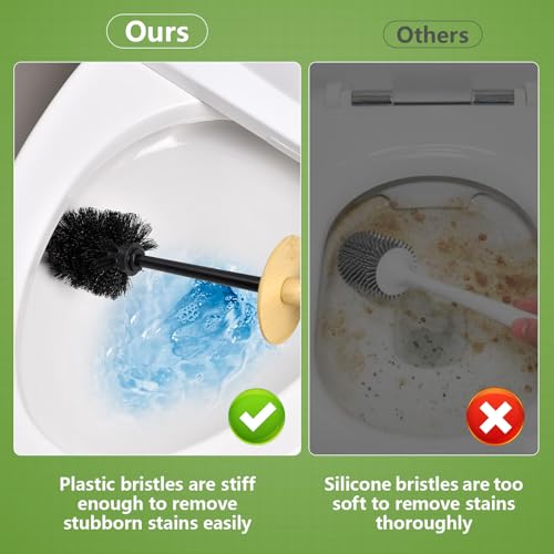Black Toilet Bowl Brush and Holder Set,Cute Rv Bamboo Cleaner Scrubber - color: Black 1p