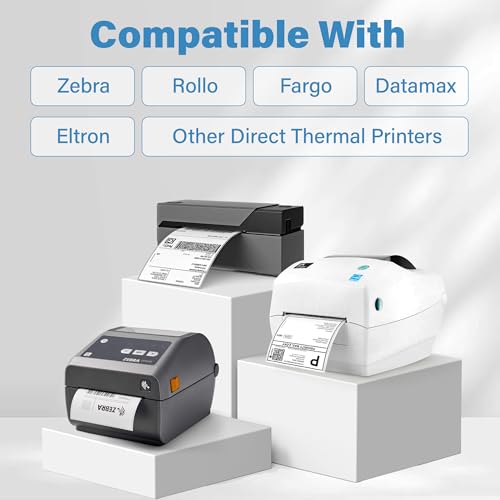 LotFancy 4x6 Thermal Labels, 500 Shipping Labels with Perforation, Permanent Adhesive, White Mailing Label Stickers, Compatible with Rollo, Zebra Thermal Printers - size: Fanfold 1 Stack 500 Labels