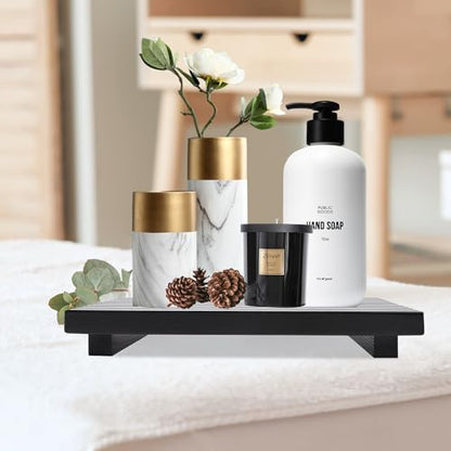 Black Bathroom Counter Tray Organizer Wood Riser Stand Kitchen Soap Holder - color: Black, size: 12x6.7 inch