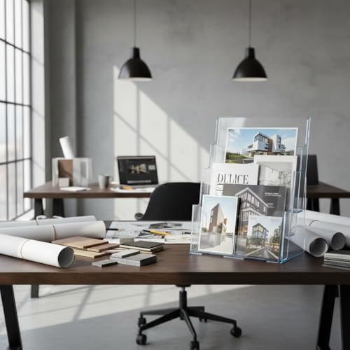 Azar Displays 252378-2PK Brochure Holder 8.5"x11", Acrylic Desk Organizer, Three Tier Document, Magazine & Sign Holder, Wall Mount Desk Accessories (2-Pack) - size: 3 Tier