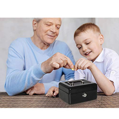 Decaller Small Cash Box with Lock and Slot, Metal Coin Bank Piggy Bank for Adults & Kids, 5.9" x 4.7" x 3.2", Black - color: Black, size: Small (5.9 Inch)