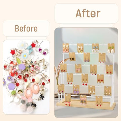 Earring Display for Vendors 6 Tier 42 Hooks Wood Earring Display Rack Holder for Earings Necklaces Rings Bracelets Keychains (White) - color: White