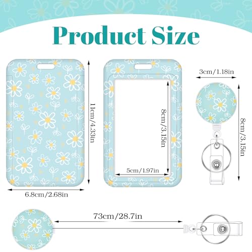 3 Pack Floral Retractable Badge Holder Set, Vertical Id Card Holders - color: Small Daisy