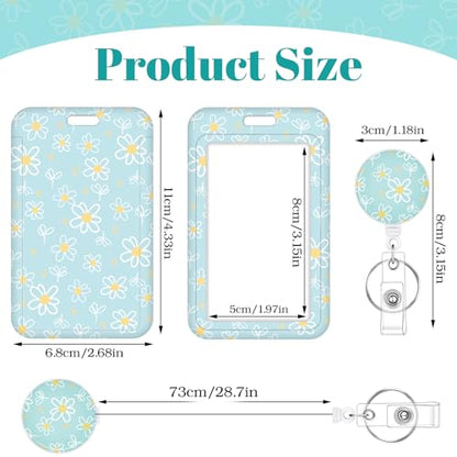 3 Pack Floral Retractable Badge Holder Set, Vertical Id Card Holders - color: Small Daisy