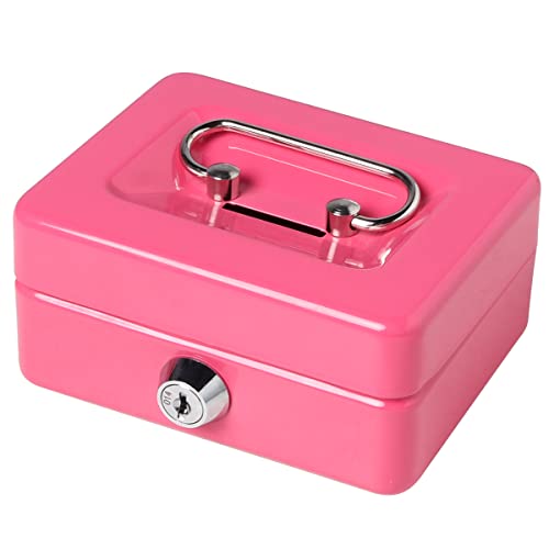 Decaller Mini Cash Box with Lock and Slot, Metal Coin Bank Piggy Bank for Adults & Kids, 4.9" x 3.7" x 2.3", Pink - color: Pink, size: X Small (4.9 Inch)