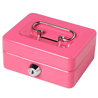 Decaller Mini Cash Box with Lock and Slot, Metal Coin Bank Piggy Bank for Adults & Kids, 4.9" x 3.7" x 2.3", Pink - color: Pink, size: X Small (4.9 Inch)