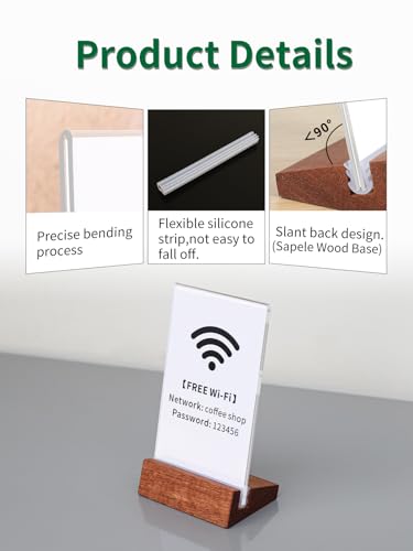 6 Pack Small Acrylic Sign Holder with Wood Base 2.36x3.94 Inch - size: 2.36*3.94