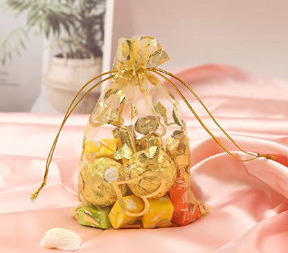 Stratalife 5"x7" Heart Printed Organza Bags with Drawstring, 100PCS - color: 100pcs Mix 5X7