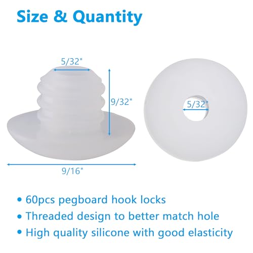 Pegboard Hook Locks, Peg Board Plugs, for Stopping Hooks from Falling Off, 60PCS, Translucent - color: Translucent