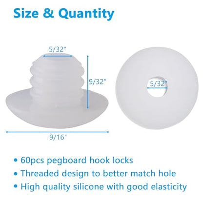 Pegboard Hook Locks, Peg Board Plugs, for Stopping Hooks from Falling Off, 60PCS, Translucent - color: Translucent