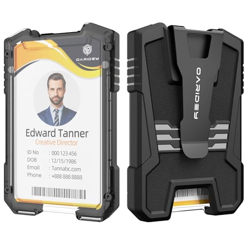 Oaridey Badge Holder/ID Card Holder with Manganese Steel Clip - color: Black&leather
