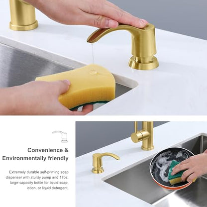 GAGALIFE Kitchen Sink Soap Dispenser with 17 Ounce Large Bottle, G080BG - color: Gold, size: with Bottle