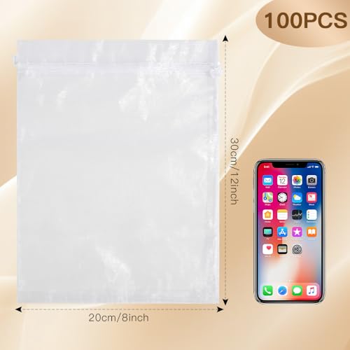 White Organza Bags, 100 PCS Sheer Mesh Bags Drawstring 8x12 Inch, Large Wedding Gift Party Favor Bag, Mesh Gift Candy Goodie Jewelry Fruit Protection Bag for Bathroom Soaps Makeup Christmas Birthday - color: white-100pcs