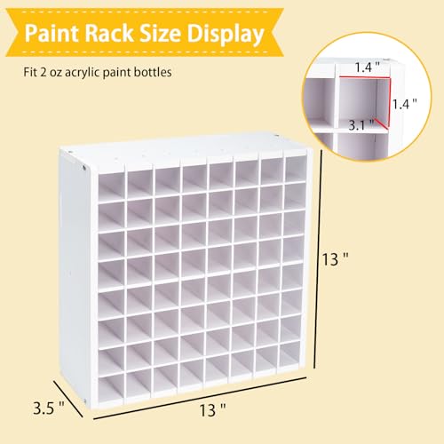Krafetto 64 Grids Craft Paint Storage Organizer, Wall-mountable Paints Holder, Stackable Paint Bottle Rack Stand for 2oz Acrylic Craft Paints - color: 1pc white paint rack