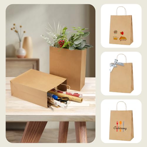 MESHA Brown Kraft Paper Bags 10x5x13 Inch 100Pcs Gift Bags with Handles - color: Brown 10x5x13 Inch, size: 1 Count (Pack of 100)