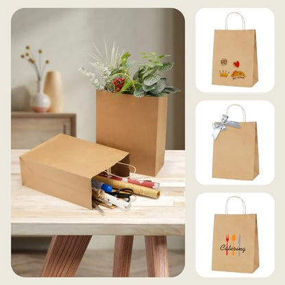 MESHA Brown Kraft Paper Bags 10x5x13 Inch 100Pcs Gift Bags with Handles - color: Brown 10x5x13 Inch, size: 1 Count (Pack of 100)