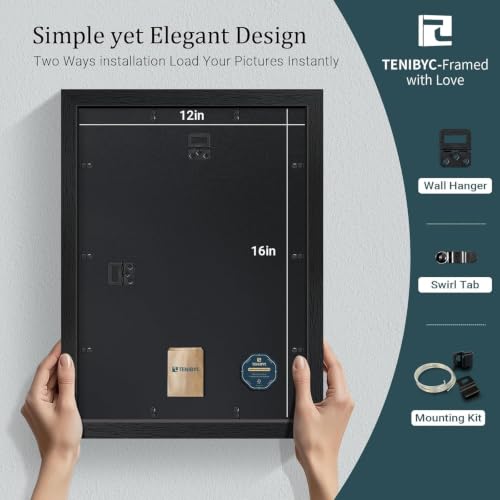 12x16 Picture Frame 4 Pack, 8.5x11 Mat, Black Wood, Glass - color: Black, size: 12 X 16