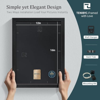12x16 Picture Frame 4 Pack, 8.5x11 Mat, Black Wood, Glass - color: Black, size: 12 X 16