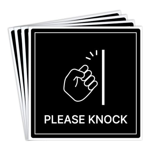 PLEASE KNOCK Self-Adhesive PVC Door Sign | Privacy Reminder Sticker - color: PLEASE KNOCK