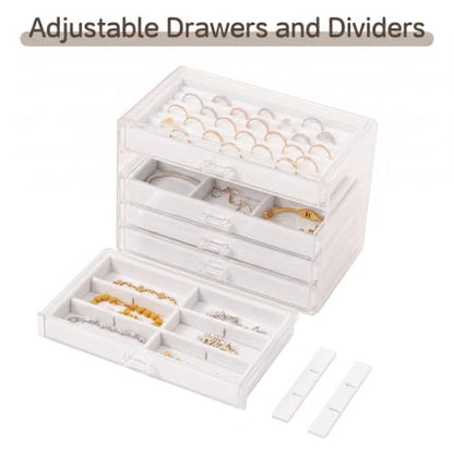 Frebeauty Acrylic Jewelry Box,5-Layer Jewelry Organizer with Drawers - color: White