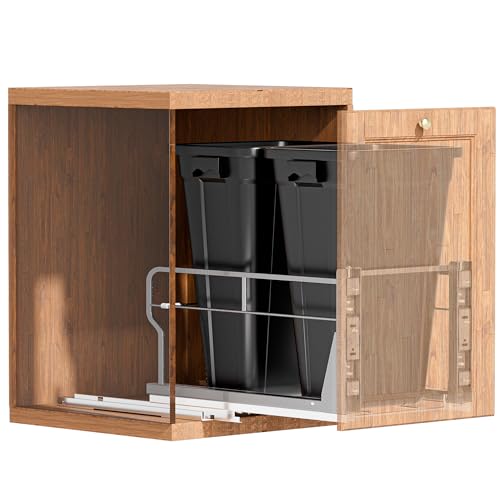 YJHome Double 10Gal Pull Out Trash Can Cabinet, Soft-Close Slides - color: Black, style: Double