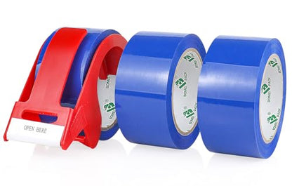BOMEI PACK 3 Rolls Blue Heavy Duty Packing Tape with red Dispenser, Packaging Tape 1.88 Inches x 55Yards, 2.5mil Industrial Shipping Tape for Moving Shipping, Office & Storage - color: blue