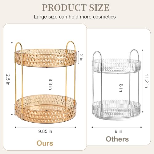 Large Capacity Rotating Makeup Organizer Perfume Stand Holder, 2 Tier Gold - color: Gold, size: 2 Tier (Standard)