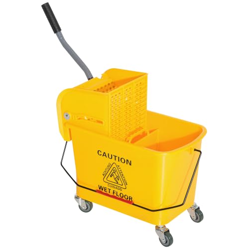 HOMCOM Commercial Mop Bucket Side Press Wringer Wheels 21 Quart Yellow - color: Yellow, size: 21 Quart