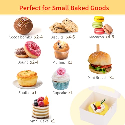 Moretoes Cookie Boxes with Window, 4x4x2.5in White Food-grade Bakery Boxes - color: White