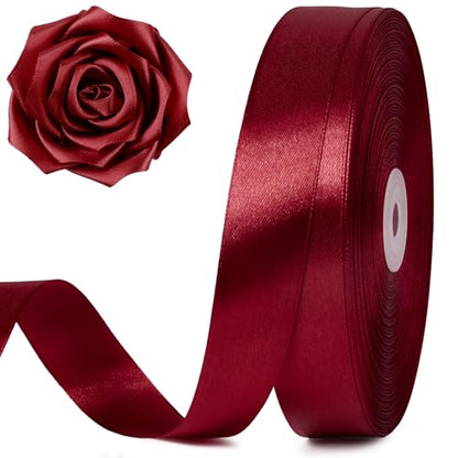 Burgundy Satin Ribbon 1 Inch x 100 Yards - color: Burgundy