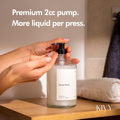 KIVY Glass Soap Dispenser Set 2X 16oz - incl. Waterproof Labels - with Pump - color: Glass