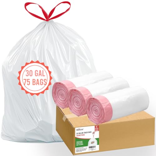 BEIDOU-PAC 30 Gallon Trash Bags Drawstring, 75 Count, White & Unscented, Multi-purpose Garbage Bags Can Liners for Business Home Kitchen Commercial and Industrial - style: 30 Gallon |75 Count