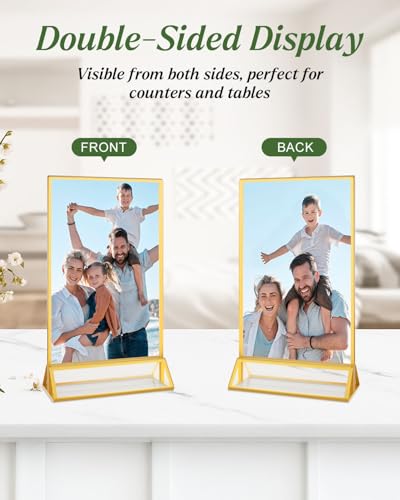 24 Pack 5x7 Gold Acrylic Sign Holders, Double Sided Picture Frame Stands