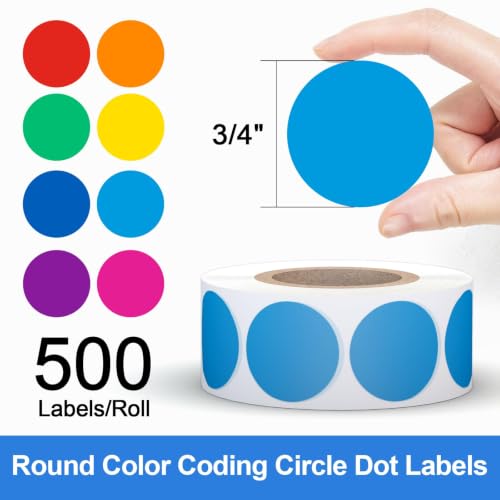 3/4" Round Color Coding Circle Dot Sticker Labels, 8 Colors - color: 8-colors