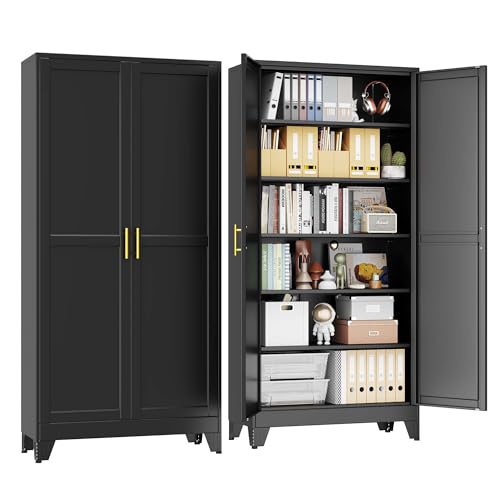 pozdeg 75" Black Widen Tall Steel Garage Storage Cabinet - color: Black, size: 17.99"D x 35.98"W x 75"H
