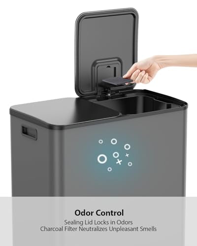 Lovewind Dual Trash and Recycling Bins for Kitchen, 2 * 11-Gallon Stainless Steel Double Trash Can, Step-On Garbage and Recycle Combo, Quiet Close, Pet-Proof, Compatible with 13-Gallon Bags, Grey - color: Gray, size: 2 x 11 Gallon