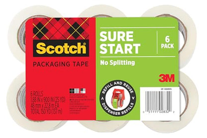 Scotch Sure Start Packing Tape Refill, 900 in x 900 in, 6 Rolls - size: 6 Rolls