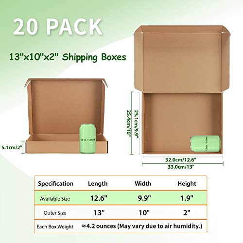 13x10x2 Cardboard Shipping Boxes Set of 20, Brown - size: 13" x 10" x 2"