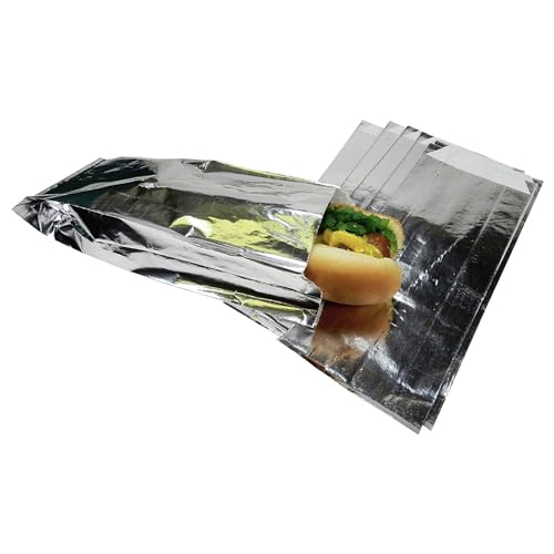 Regency Wraps Grease Resistant Serving Snack Bags, Foil-Lined Bags to Retain Heat, Perfect for Hot Dogs, Burritos, and More, 8.25” x 3.5” x 1.4" (Pack of 100) - size: Pack of 100, style: Hot Dog Bag
