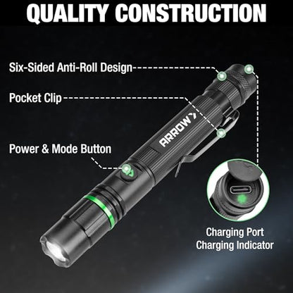 Arrow Rechargeabl Compact EDC Flashlights 200 Lumens with 3 Lighting Modes